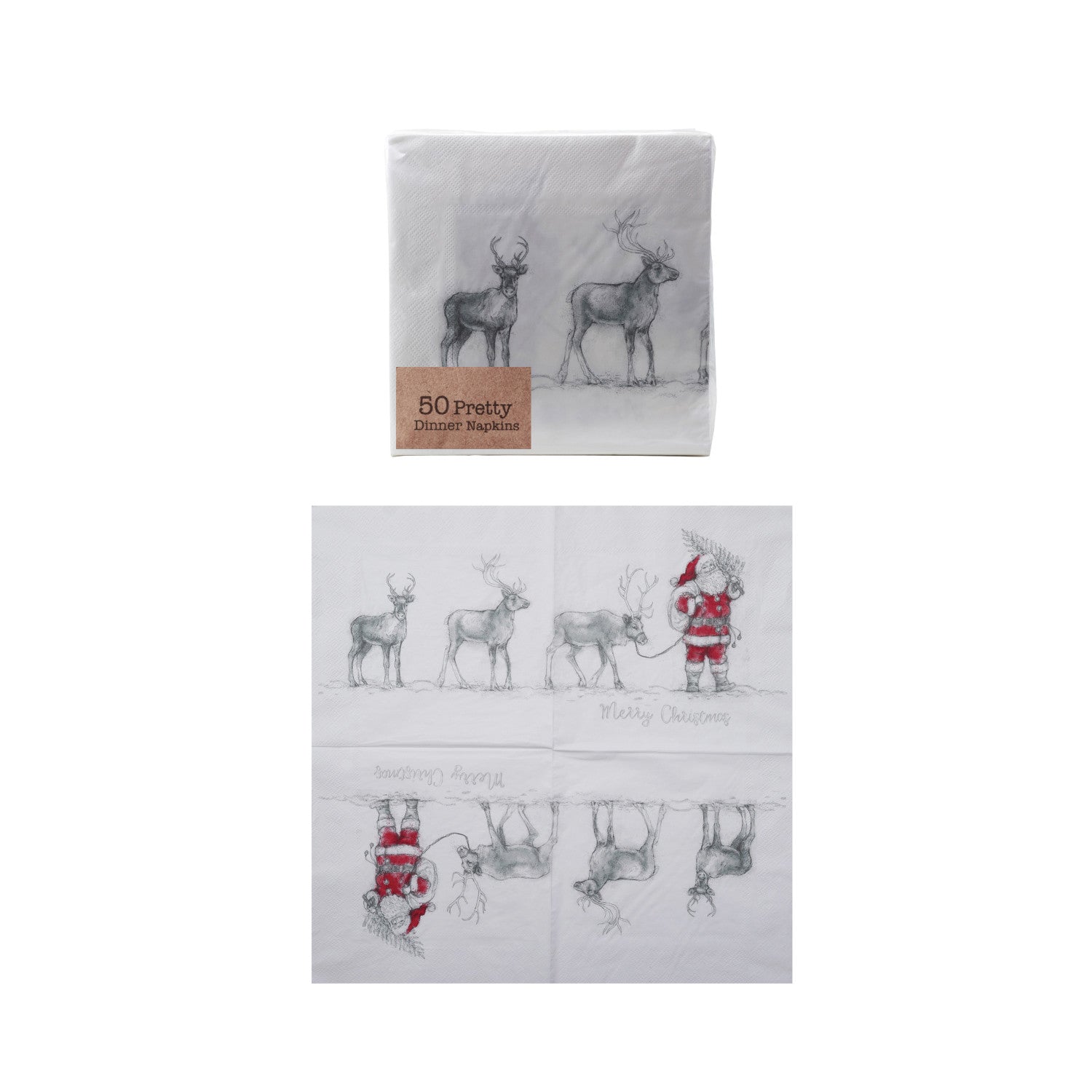Paper Napkins with Santa Leading Reindeer Image (50 Folded Pieces) ©