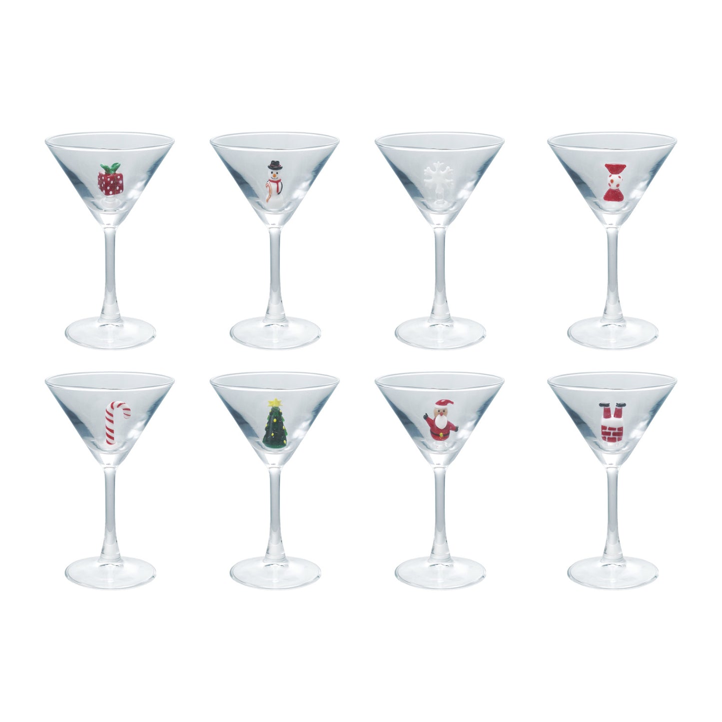 4 oz. Martini Glass with Hand-Blown Holiday Figure, 8 Styles