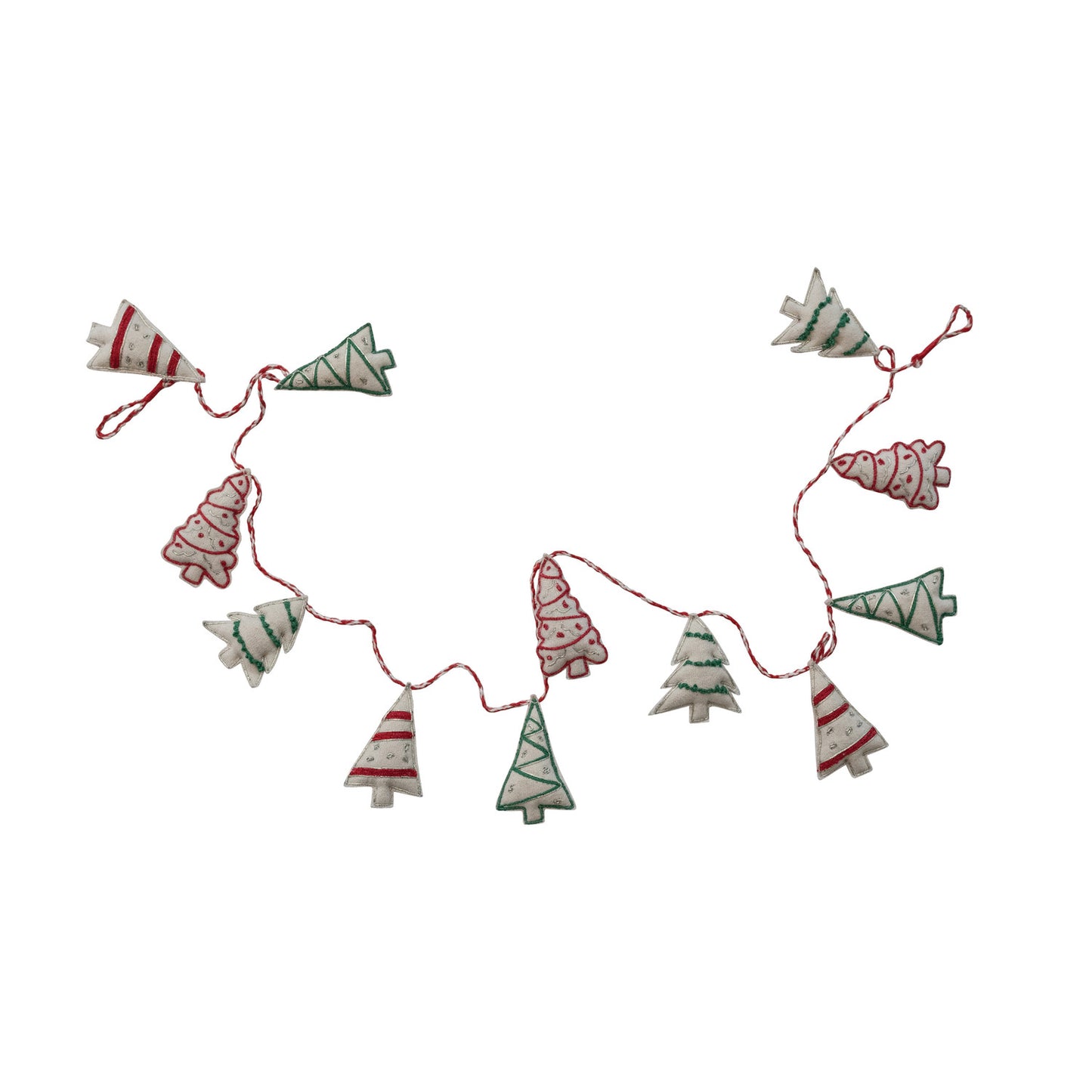 Woven Wool & Embroidered Tree Garland with Metallic Thread, Natural