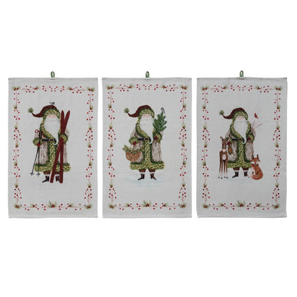 Cotton Slub Printed Tea Towel with Santa & Berries Border, 3 Styles ©
