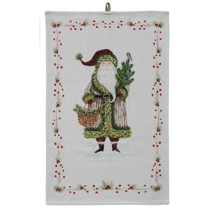 Cotton Slub Printed Tea Towel with Santa & Berries Border, 3 Styles ©