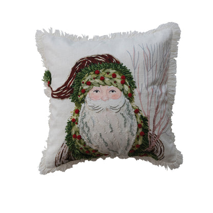 Embroidered Santa Holiday Pillow