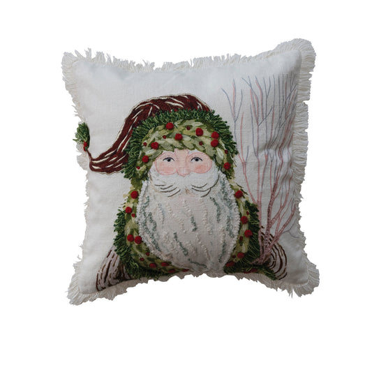 Embroidered Santa Holiday Pillow