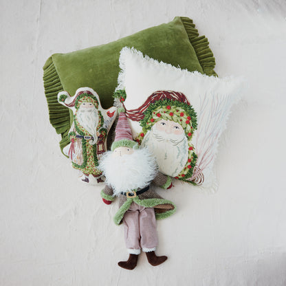 Embroidered Santa Holiday Pillow