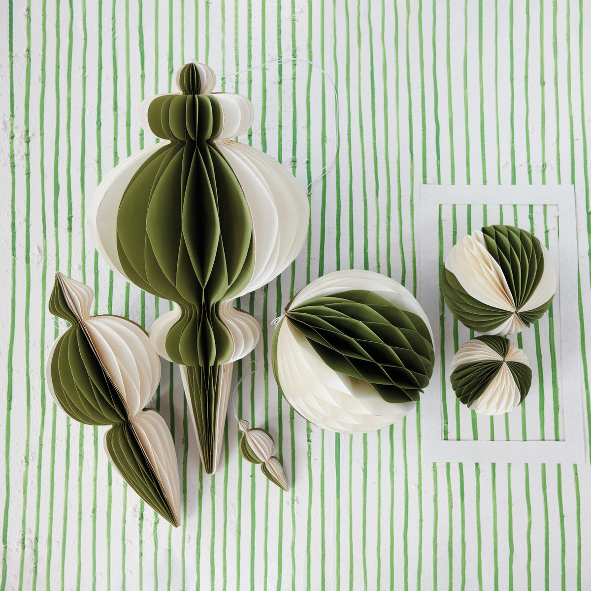 Green & Ivory Honeycomb Ornament, 7"