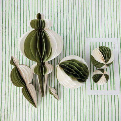 Green & Ivory Honeycomb Ornament, 7"