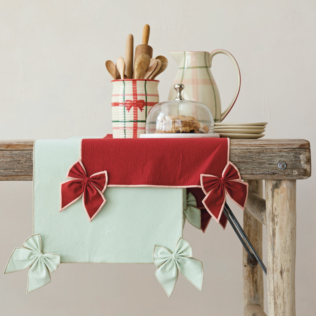 Mint Holiday Table Runner with Bows