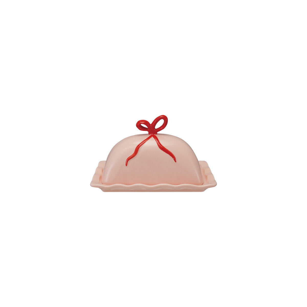 Pink Bow Stoneware Butter Dish