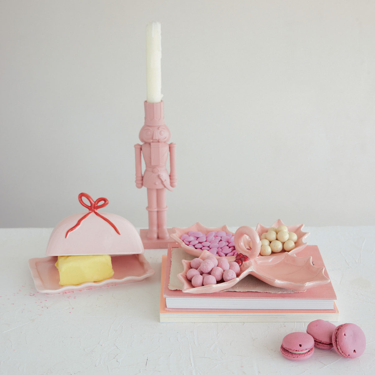 Pink Bow Stoneware Butter Dish