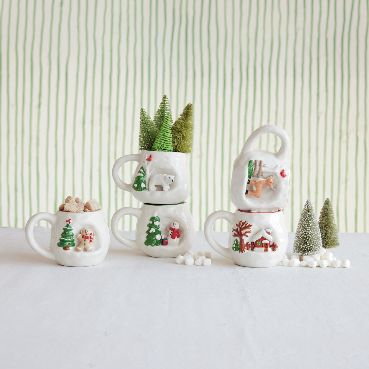 14 oz. Hand-Painted Stoneware Mug with 3D Scene, 5 Styles