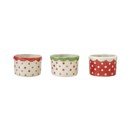 Hand-Painted Stoneware Container with Polka Dots & Scalloped Rim, 3 Colors