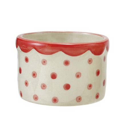 Hand-Painted Stoneware Container with Polka Dots & Scalloped Rim, 3 Colors