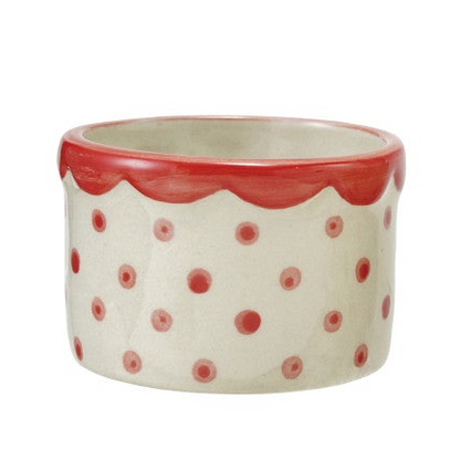 Hand-Painted Stoneware Container with Polka Dots & Scalloped Rim, 3 Colors