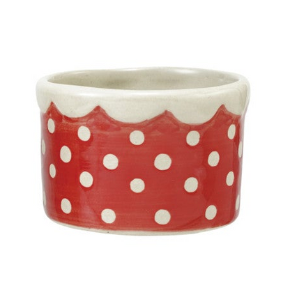Hand-Painted Stoneware Container with Polka Dots & Scalloped Rim, 3 Colors