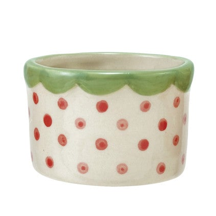 Hand-Painted Stoneware Container with Polka Dots & Scalloped Rim, 3 Colors