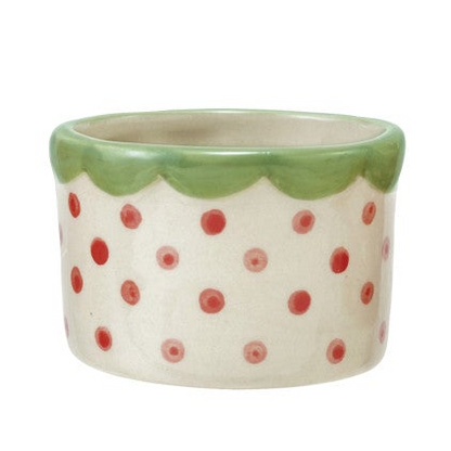 Hand-Painted Stoneware Container with Polka Dots & Scalloped Rim, 3 Colors
