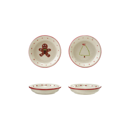 Hand-Painted Stoneware Dish with Holiday Icon & Colored Rim, 2 Styles