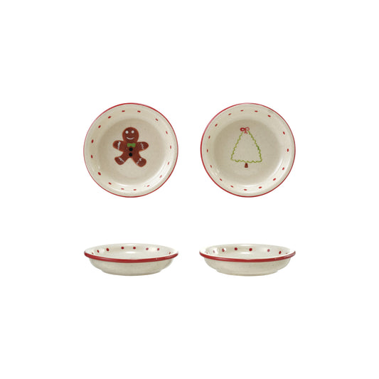Hand-Painted Stoneware Dish with Holiday Icon & Colored Rim, 2 Styles