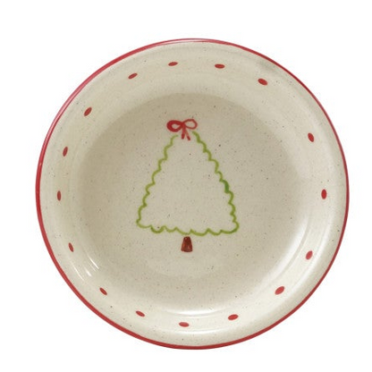 Hand-Painted Stoneware Dish with Holiday Icon & Colored Rim, 2 Styles