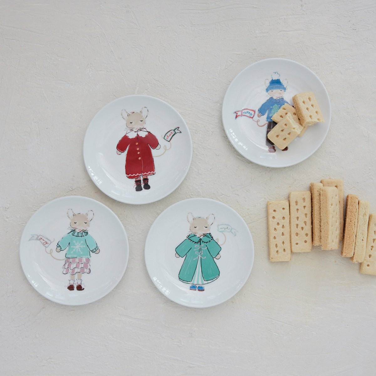 Holiday Cheer Mice Stoneware Plates, 4 Styles