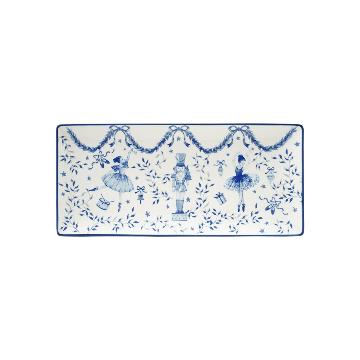 Stoneware Tray with Ballerinas & Nutcracker, White & Blue