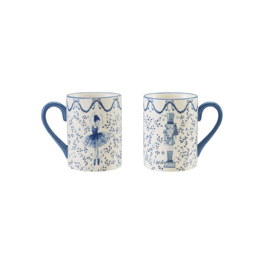 12 oz. Ceramic Mug with Ballerina & Nutcracker, White & Blue