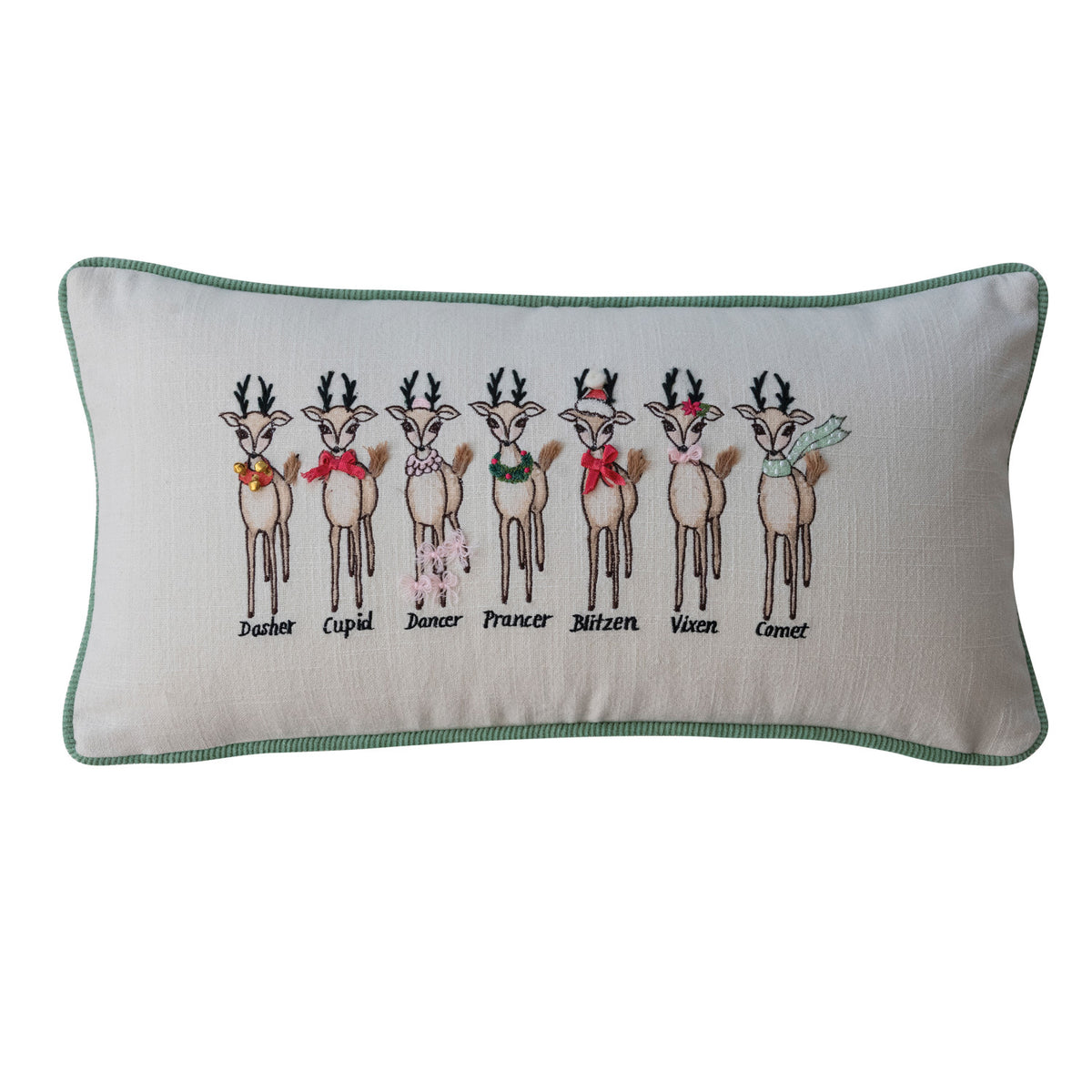 Sana's Prancing Reindeer Embroidered Lumbar Pillow