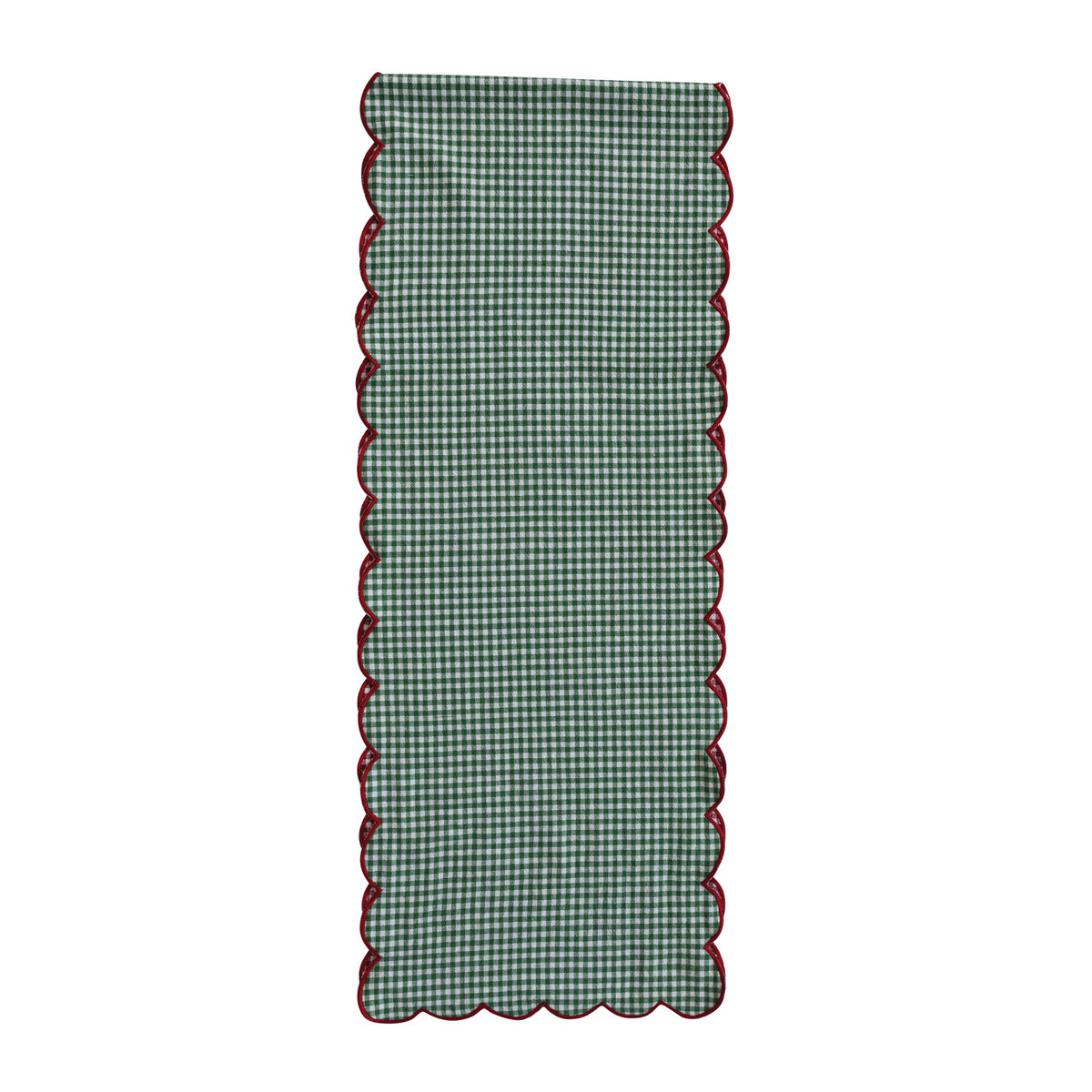 Scalloped Reversible Gingham Table Runner with Red Stitched Edge