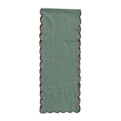 Scalloped Reversible Gingham Table Runner with Red Stitched Edge