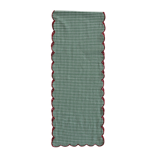 Scalloped Reversible Gingham Table Runner with Red Stitched Edge