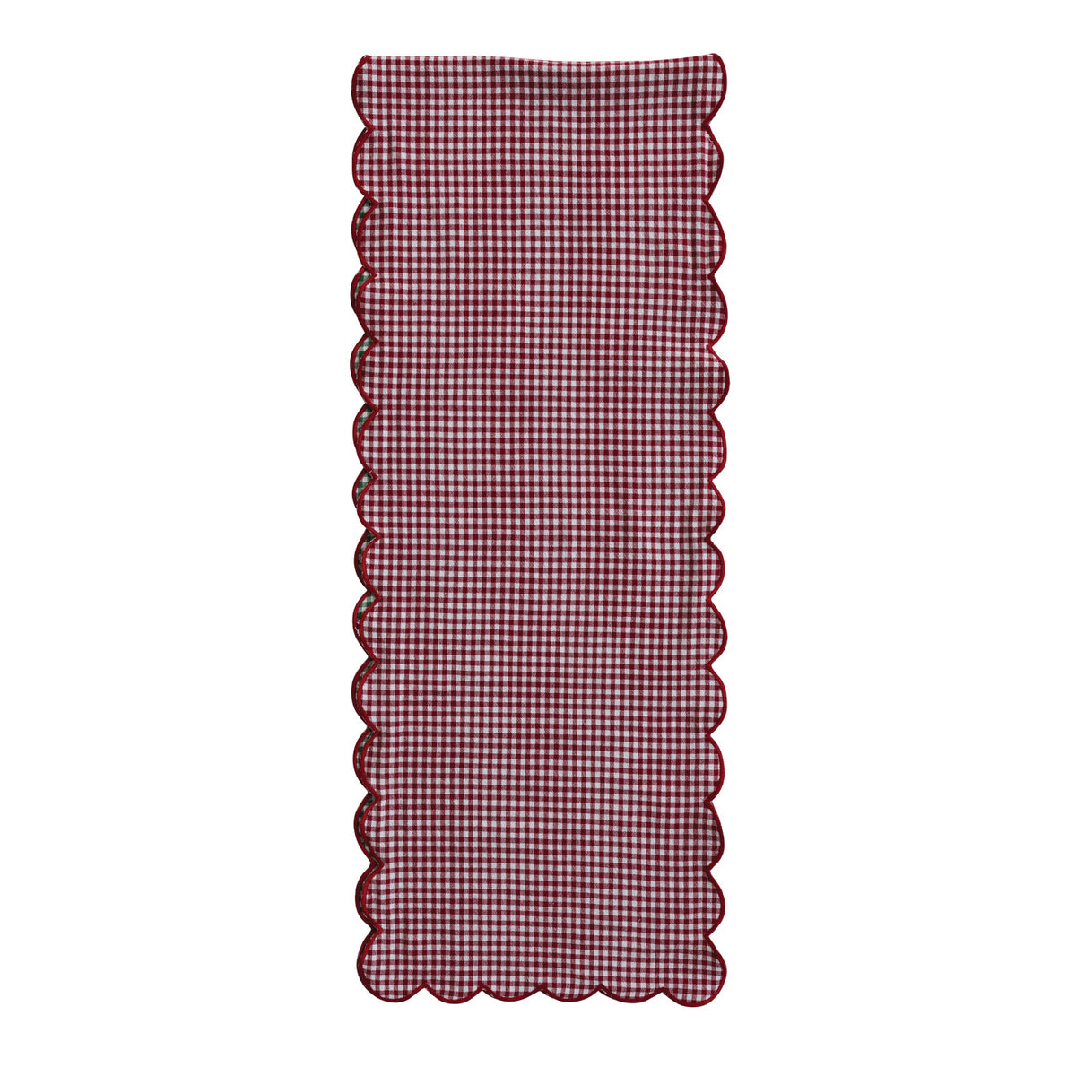 Scalloped Reversible Gingham Table Runner with Red Stitched Edge