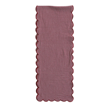 Scalloped Reversible Gingham Table Runner with Red Stitched Edge