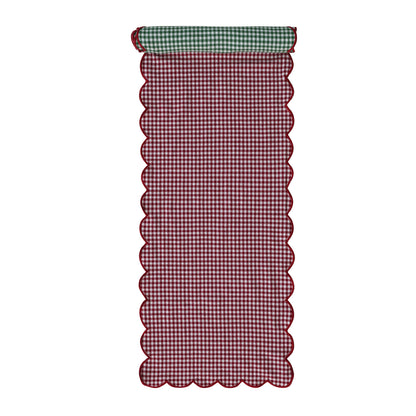 Scalloped Reversible Gingham Table Runner with Red Stitched Edge
