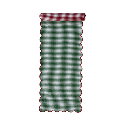 Scalloped Reversible Gingham Table Runner with Red Stitched Edge