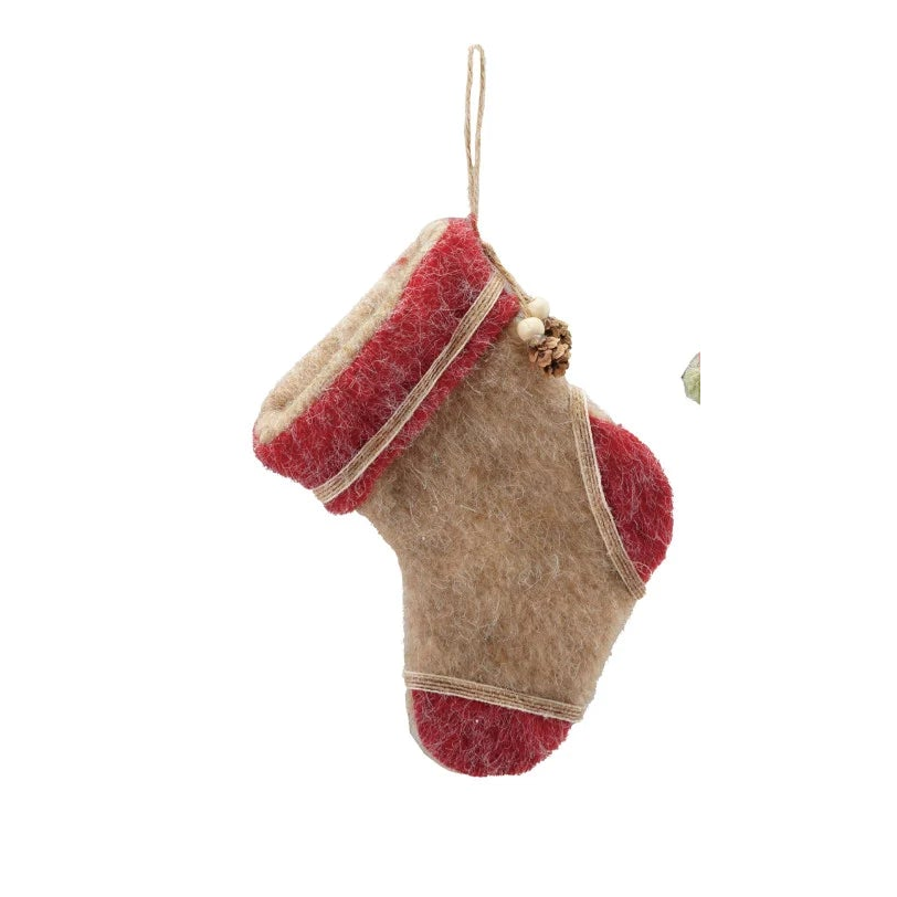 Felt Stocking Ornament with Pinecone, 3 Styles