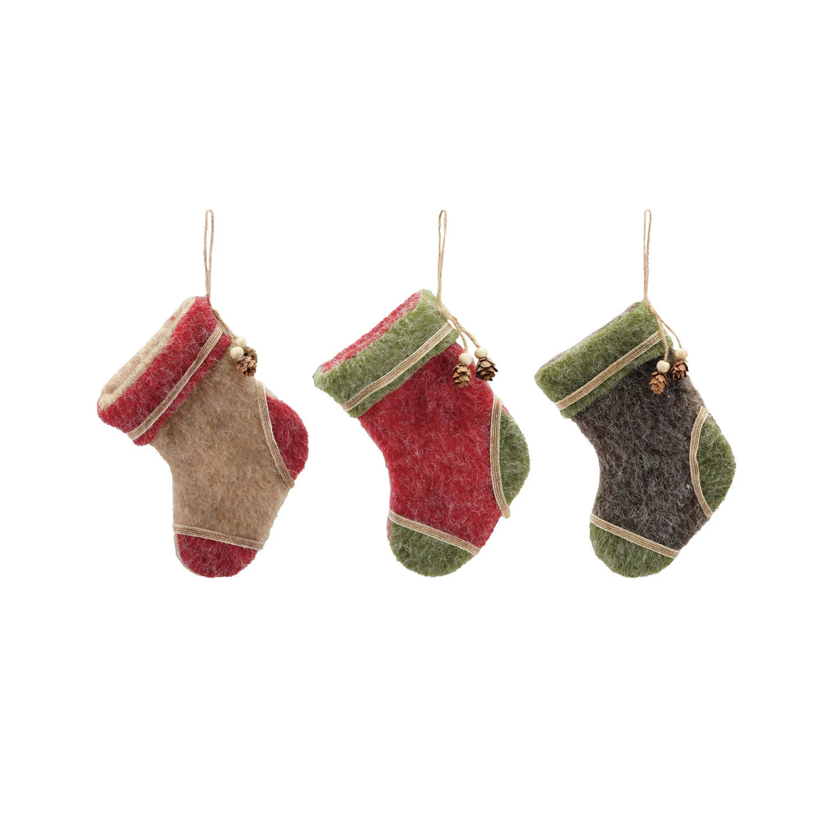 Felt Stocking Ornament with Pinecone, 3 Styles