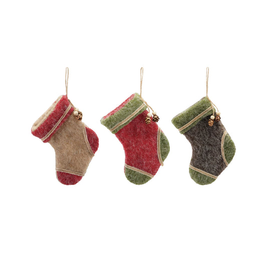 Felt Stocking Ornament with Pinecone, 3 Styles