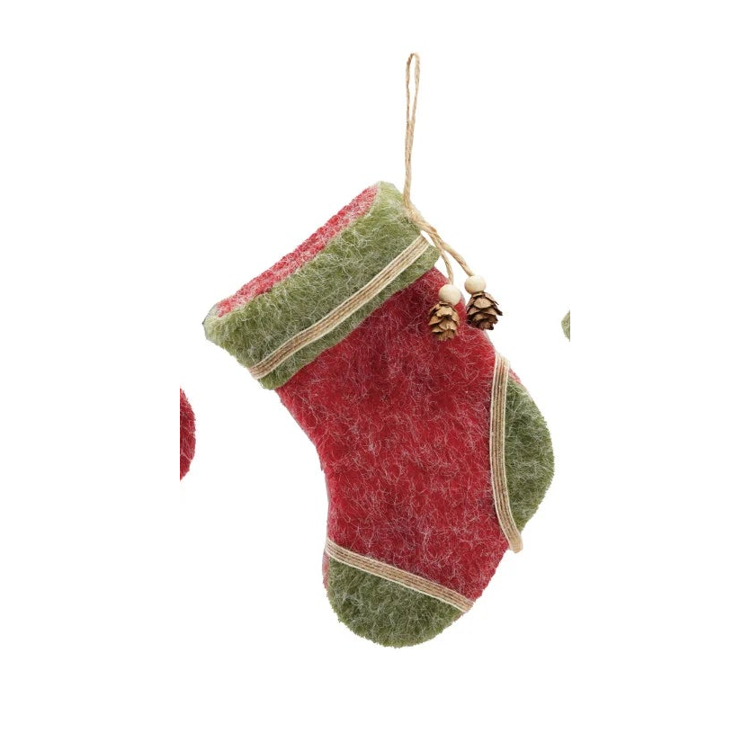 Felt Stocking Ornament with Pinecone, 3 Styles