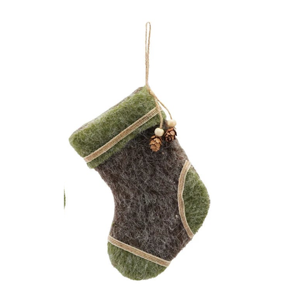 Felt Stocking Ornament with Pinecone, 3 Styles