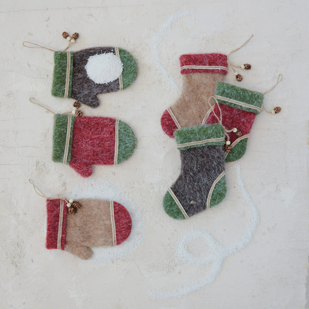 Felt Stocking Ornament with Pinecone, 3 Styles