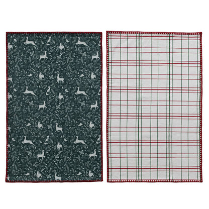 Tea Towels & Tree Shaped Cheese/Serving Board, Set of 3 Tied with Cotton Tape