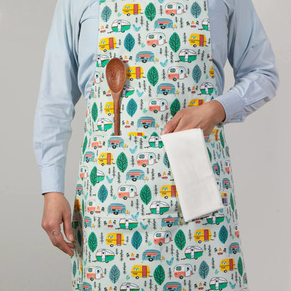 Happy Camper Cotton Chef Apron Oven Mitts & Pot Holders Browns Kitchen