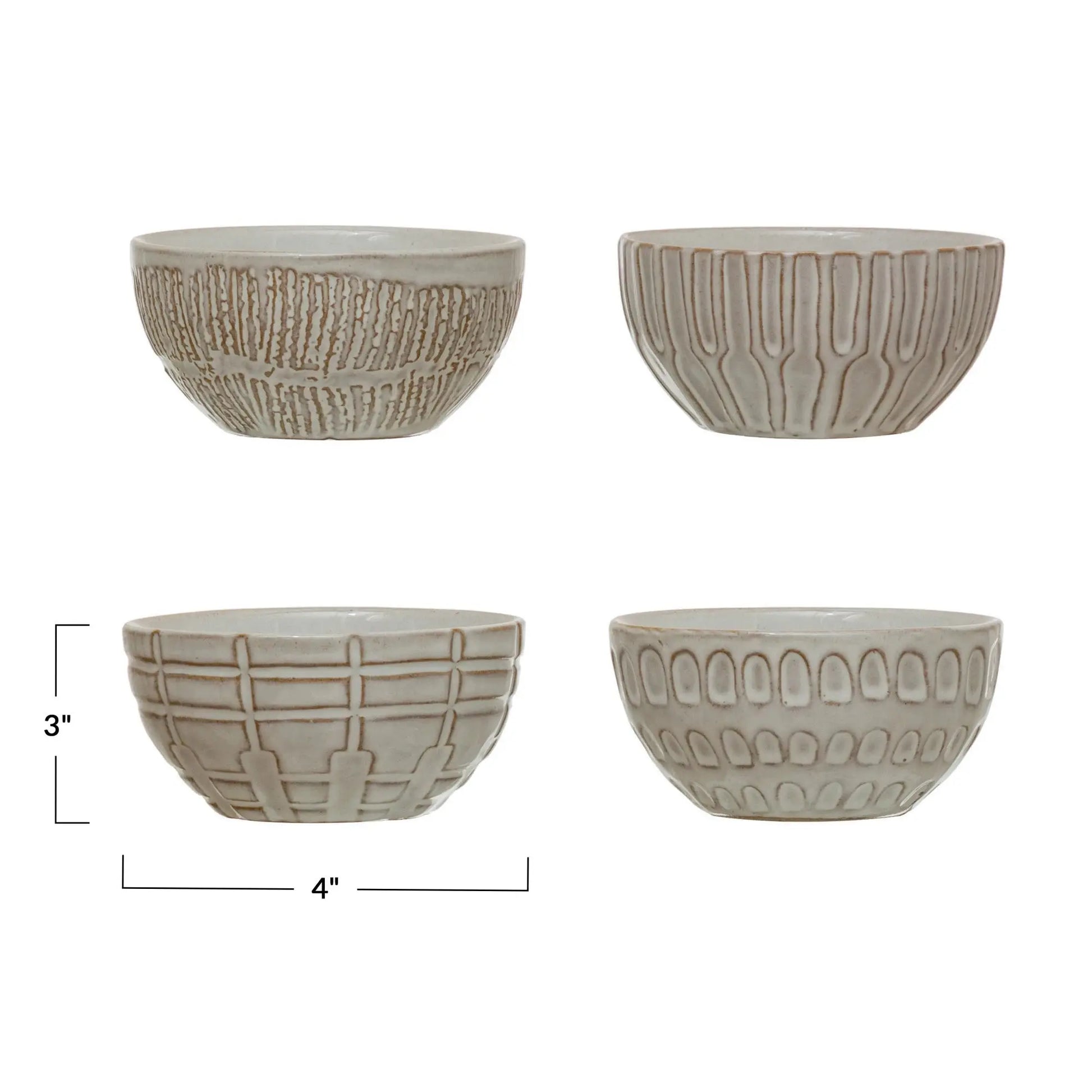 4" Debossed Stoneware Bowl, 4 Styles CREATIVE CO-OP