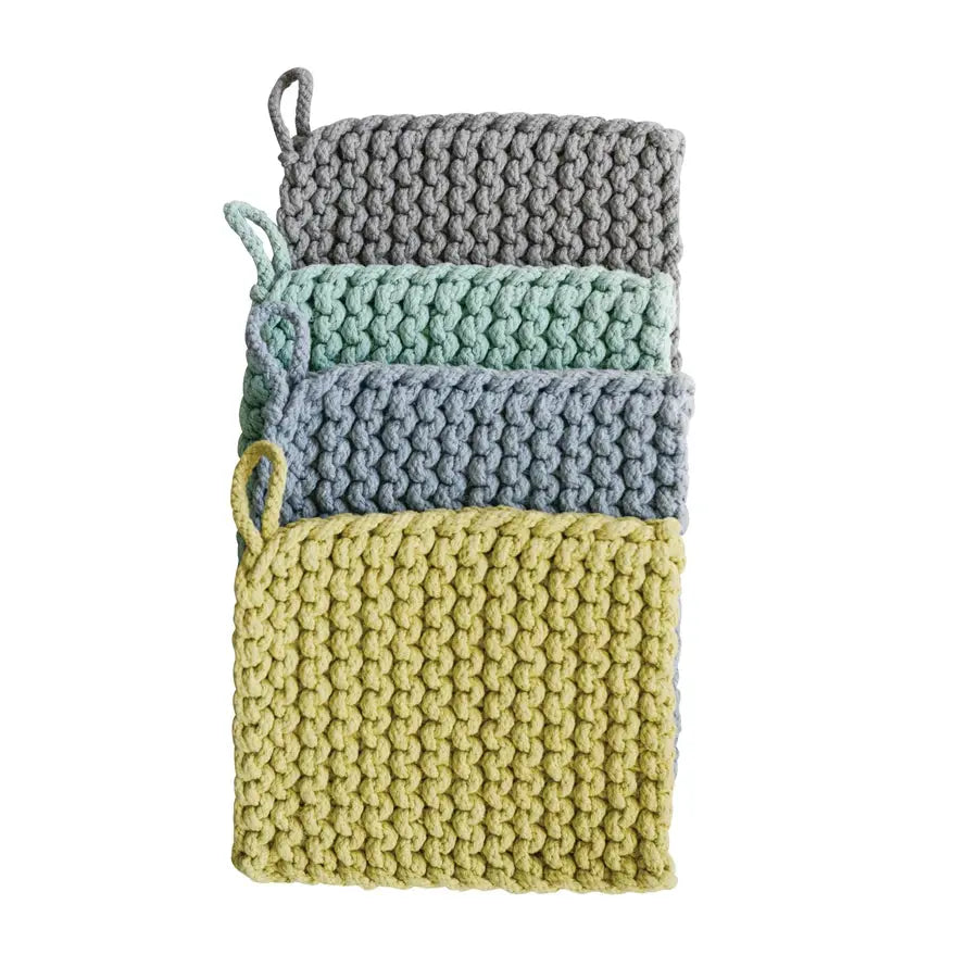 Cotton Crocheted Pot Holder, 4 Colors CREATIVE CO-OP