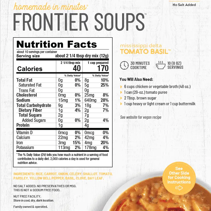 Frontier Soup Mississippi Delta Tomato Basil FRONTIER SOUPS