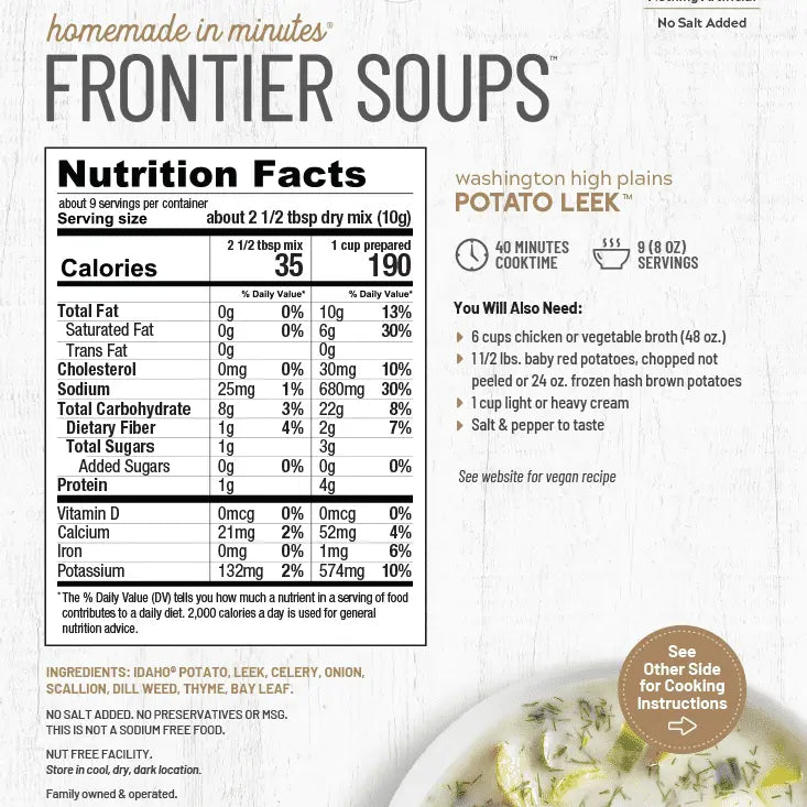 Frontier Soup Washington High Plains Potato Leek FRONTIER SOUPS