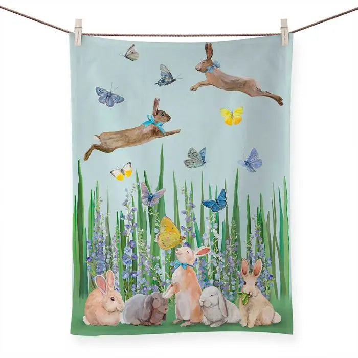 GreenBox Art Springtime Bunnies Tea Towel GREENBOX ART