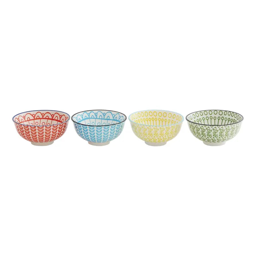 Hand-Stamped Stoneware Bowl, 4 Colors CREATIVE CO-OP
