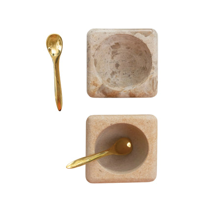 Marble/Sandstone Pinch Pot with Brass Spoon, Sold Separately CREATIVE CO-OP
