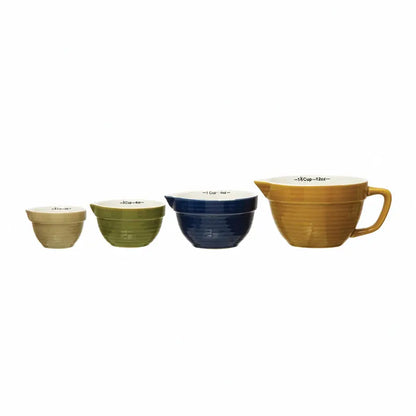 Stoneware Batter Bowl Measuring Cups, 4 Colors, Set of 4 CREATIVE CO-OP